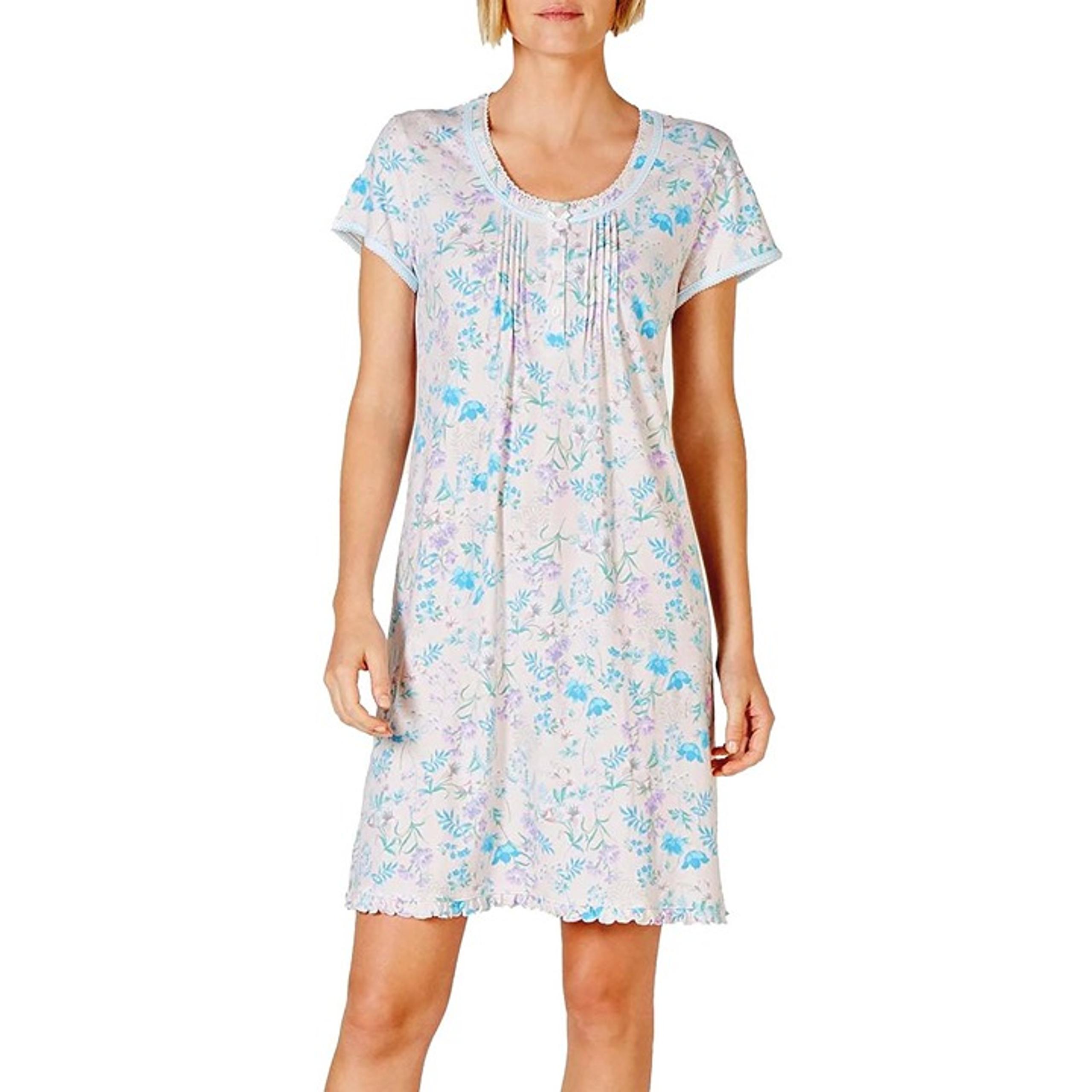 Miss Elaine Floral Print Pullover Eyelet Trim Knit Nightgown Women's Size Small