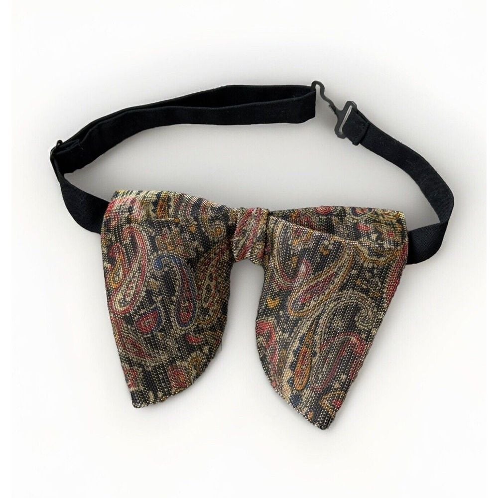 Handmade Oversized Bow tie Vintage style 70`s Paisley Black/Brown Wedding Gift