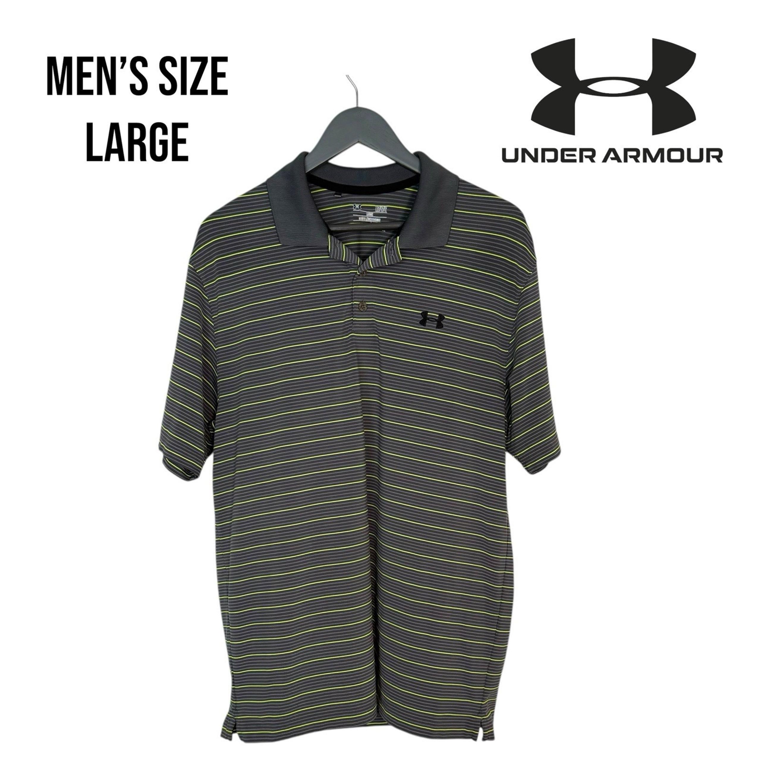 Under Armour Golf Polo Men's Large HeatGear Gray Loose Striped Athletic Shirt
