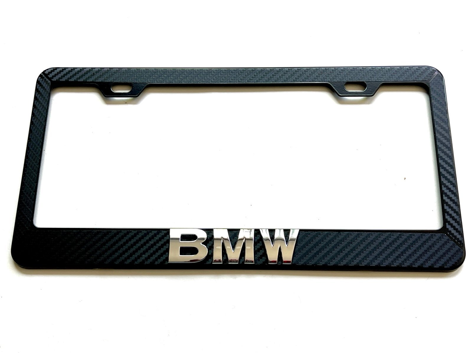 2x 3D BMW Black Carbon Fiber Style Steel License Frames with caps