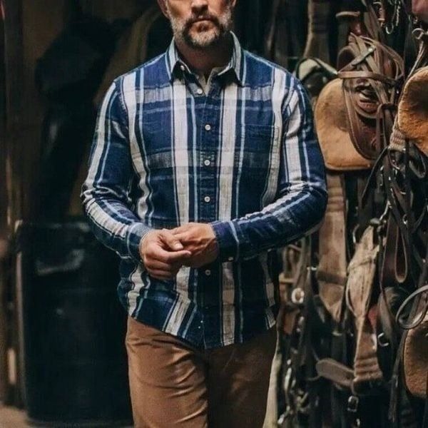 Stetson in Cahoots with Taylor Stitch The California Indigo Plaid Long Sleeve XS