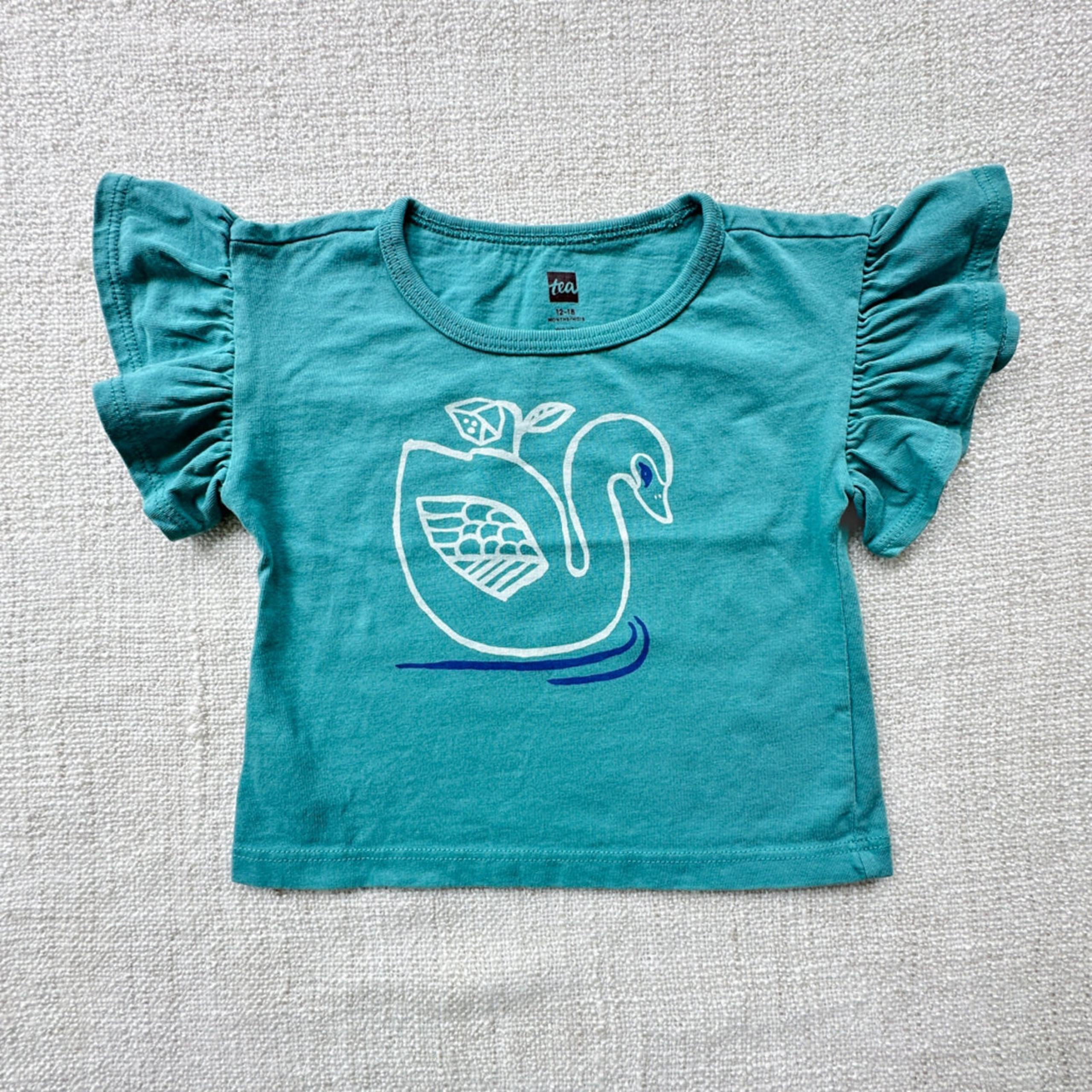 Tea Collection Ruffle Sleeve Swan Graphic Tee VGUC 12-18mo