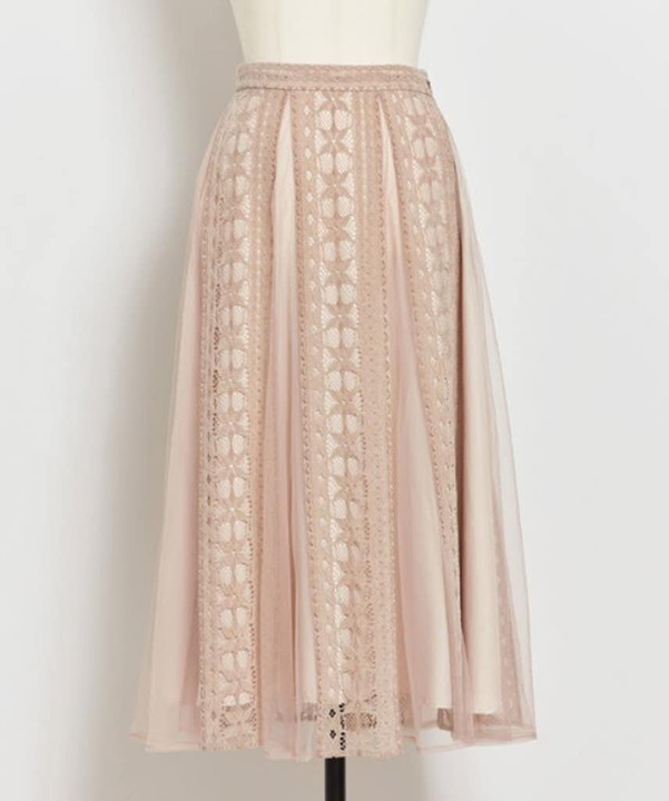 Noela Japan High-Waisted Sheer Lace Patchwork Versatile Midi Skirt