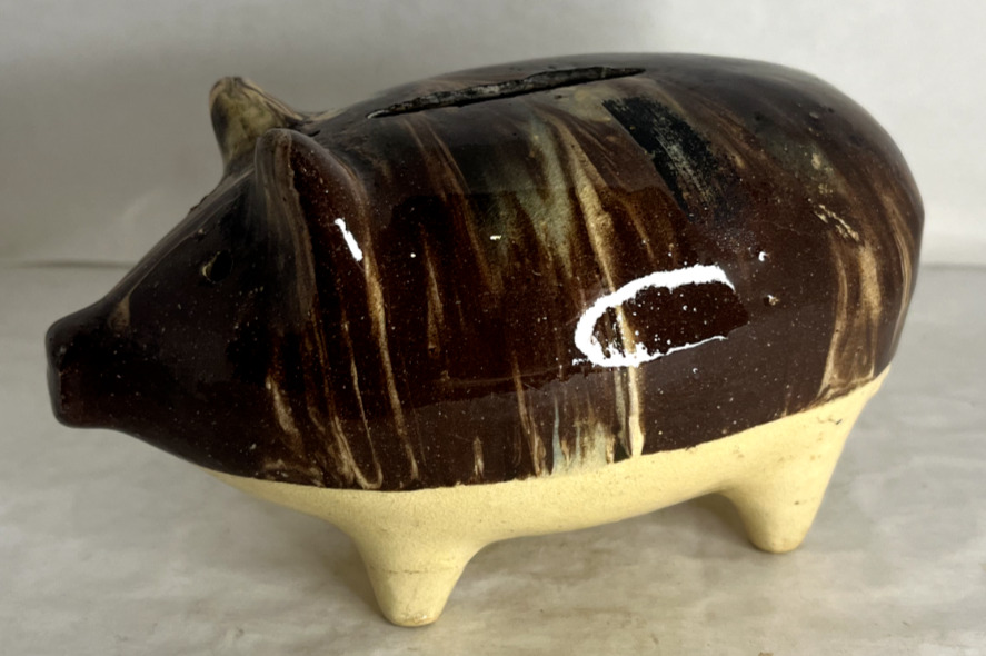 Antique Rustic EnglishStaffor dshire Agate Marbled Marbleized PiggyBank Stonewar