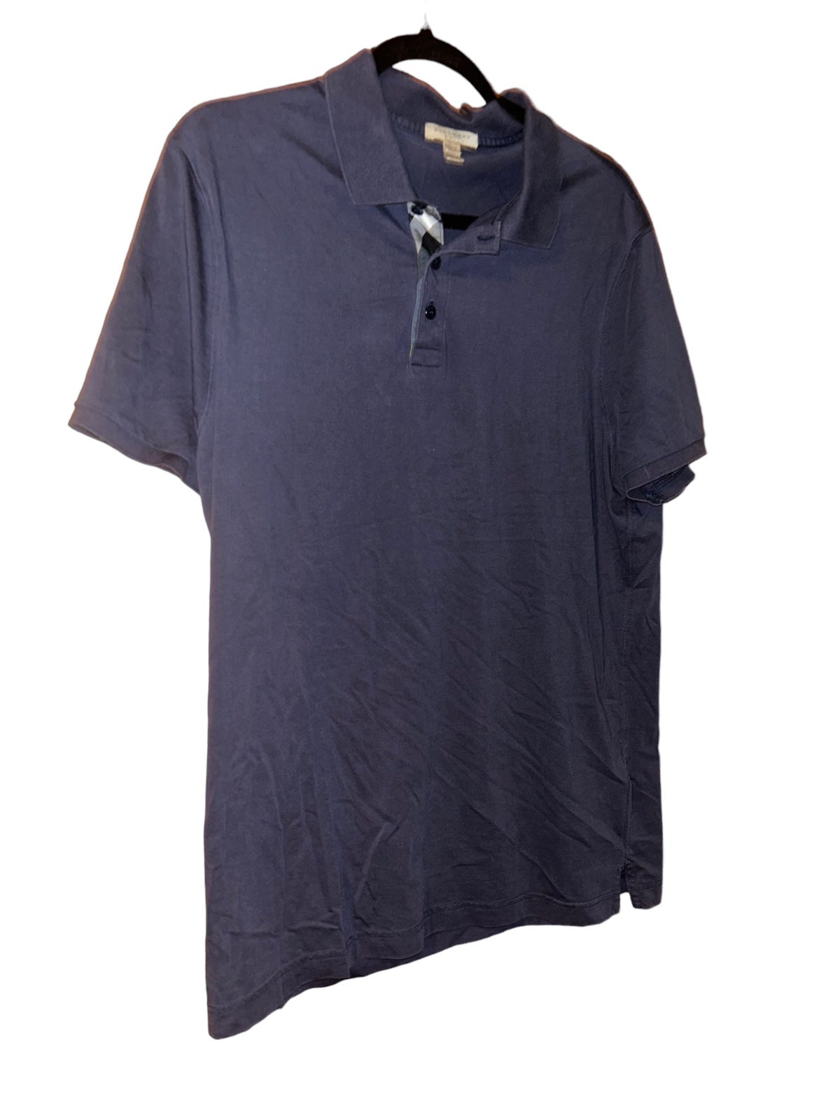 Men Burberry Brit dark gray plaid nova check placket Polo shirt XL