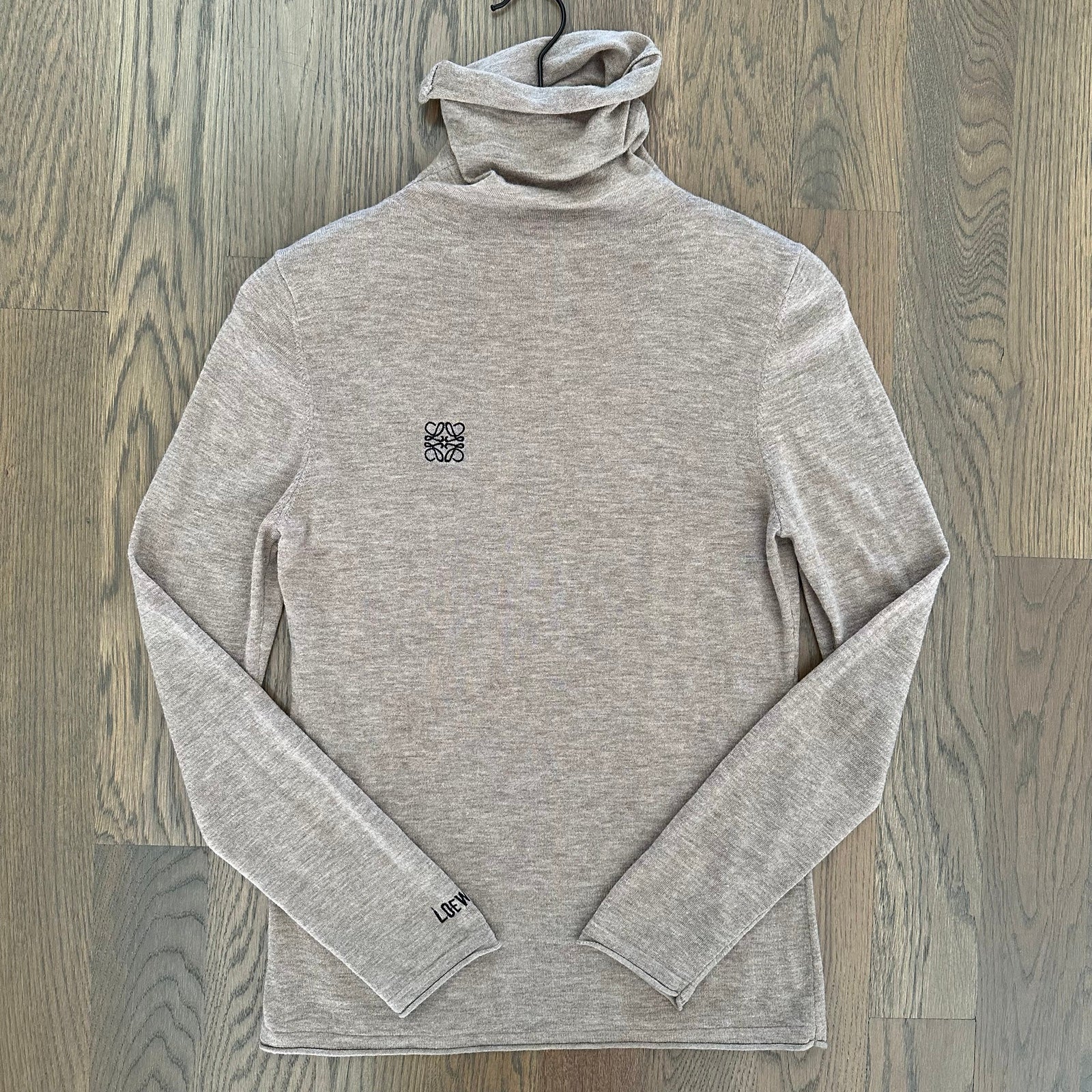 Loewe Lightweight Stretch Turtleneck Sweater in Heather Camel with Black Medium