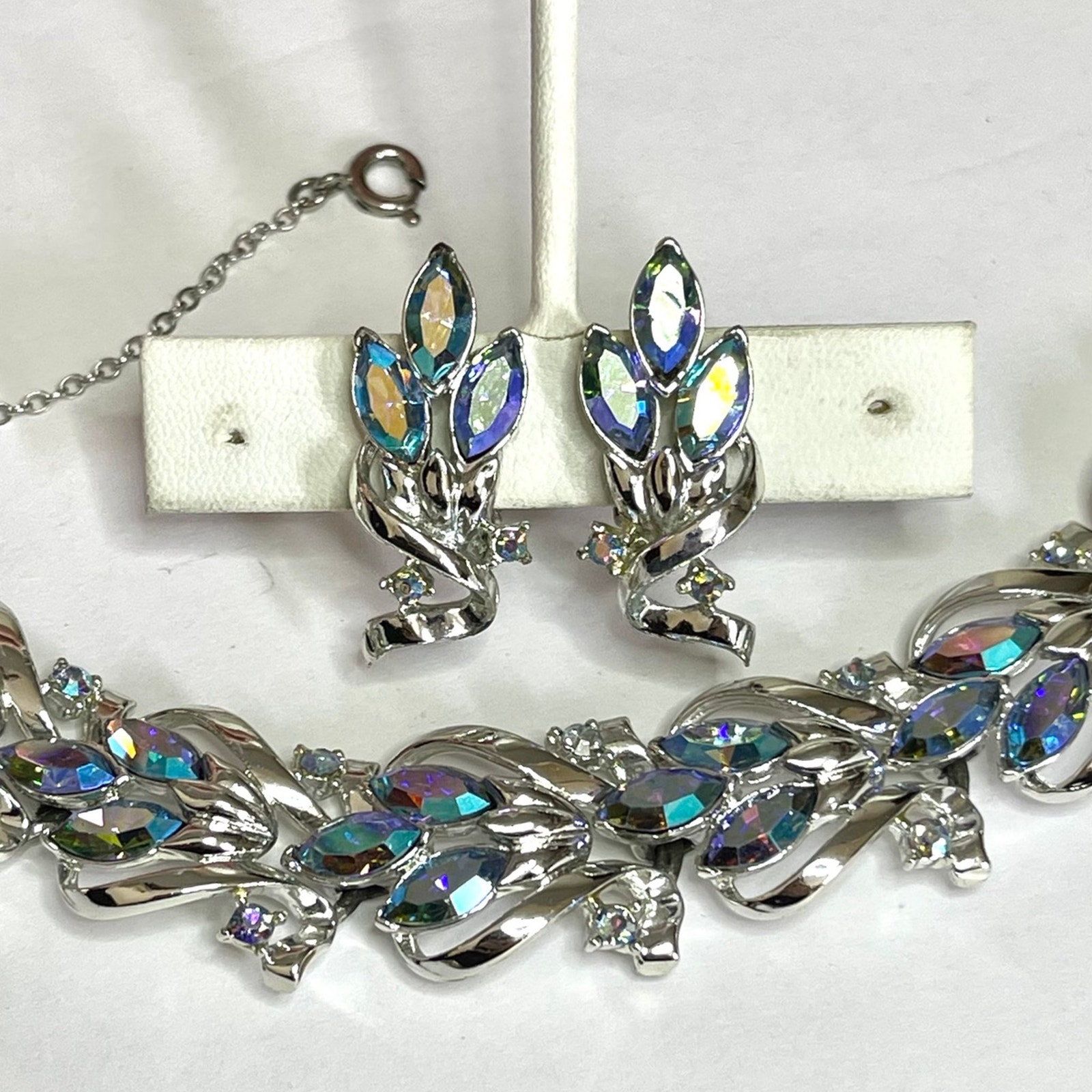 Vintage Bracelet Earrings Signed CORO Blue Rhinestone Costume Jewelry F026