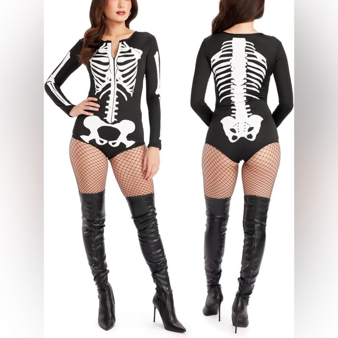 Tipsy Elves Sexy Skeleton Bodysuit Costume - Size M - Black - NWT