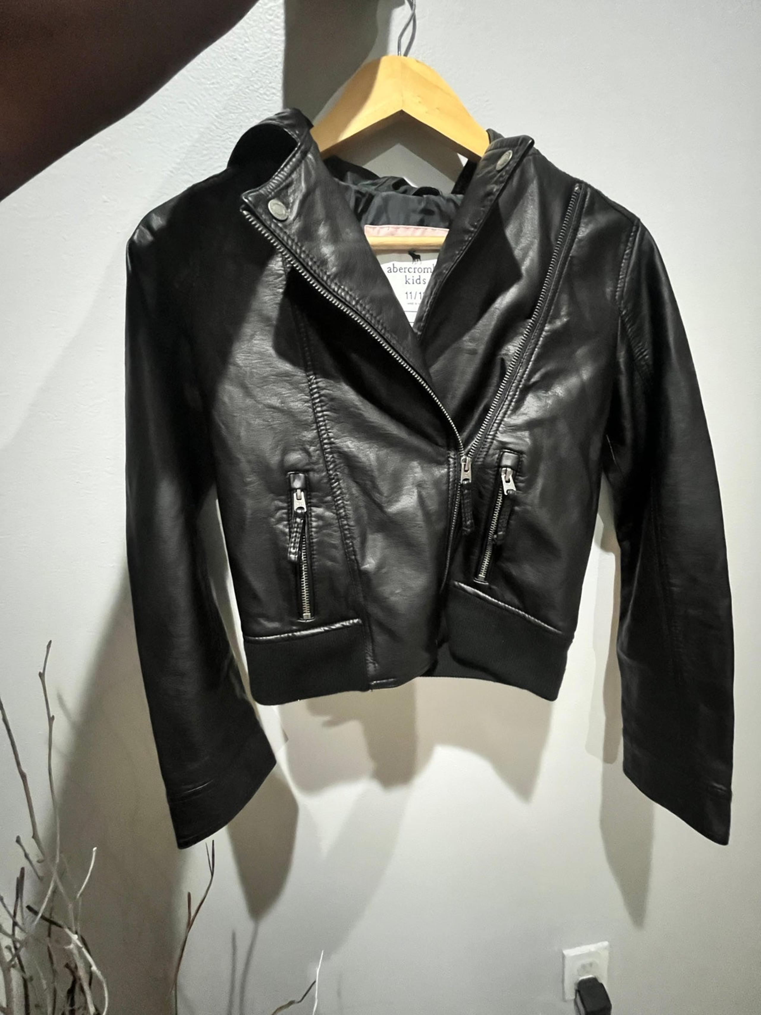 Abercrombie and Fitch Kids Hooded Faux Leather Jacket 11/12
