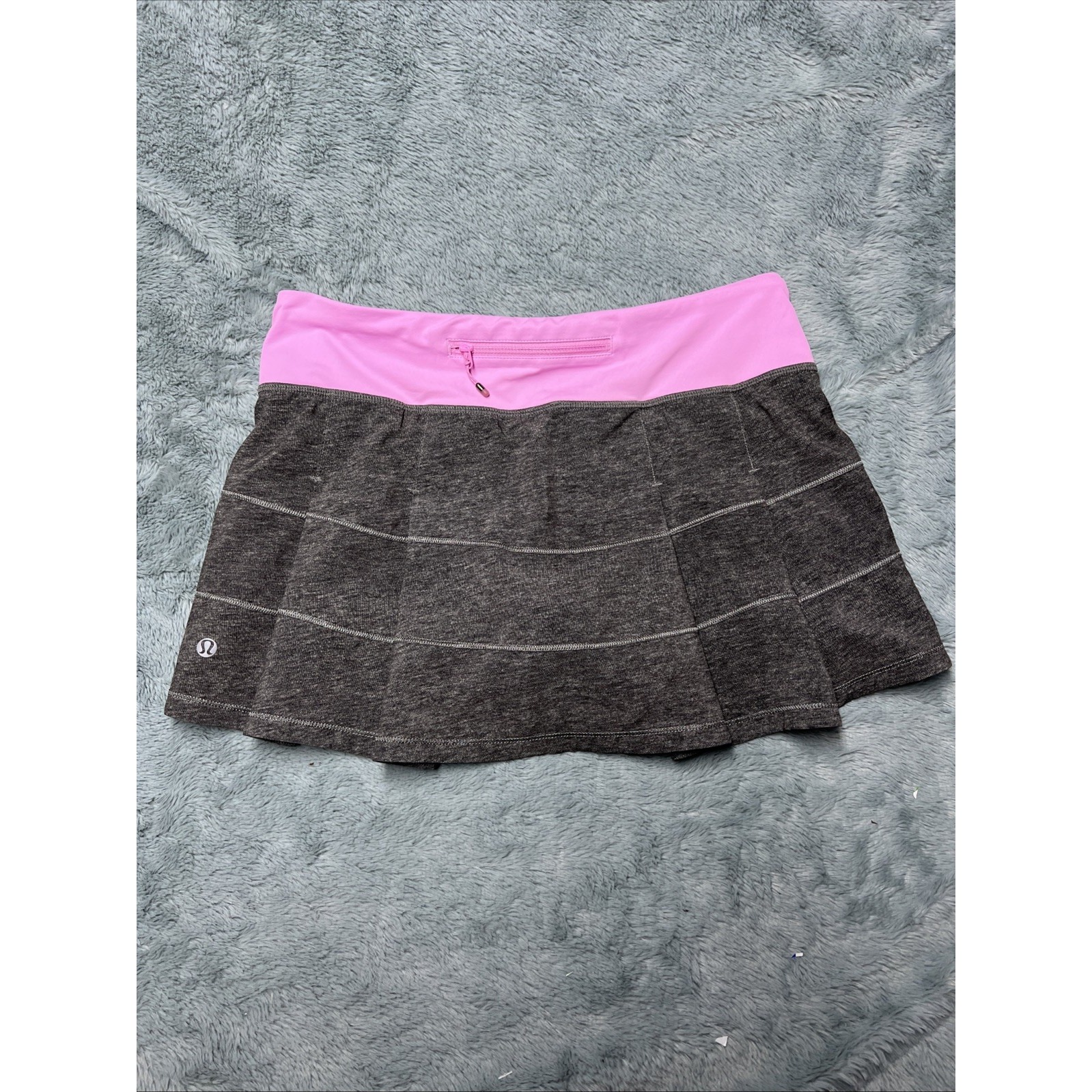 Lululemon Pace Rival Skirt II Heathered Texture grey Deep Coal Vintage Pink Sz 6