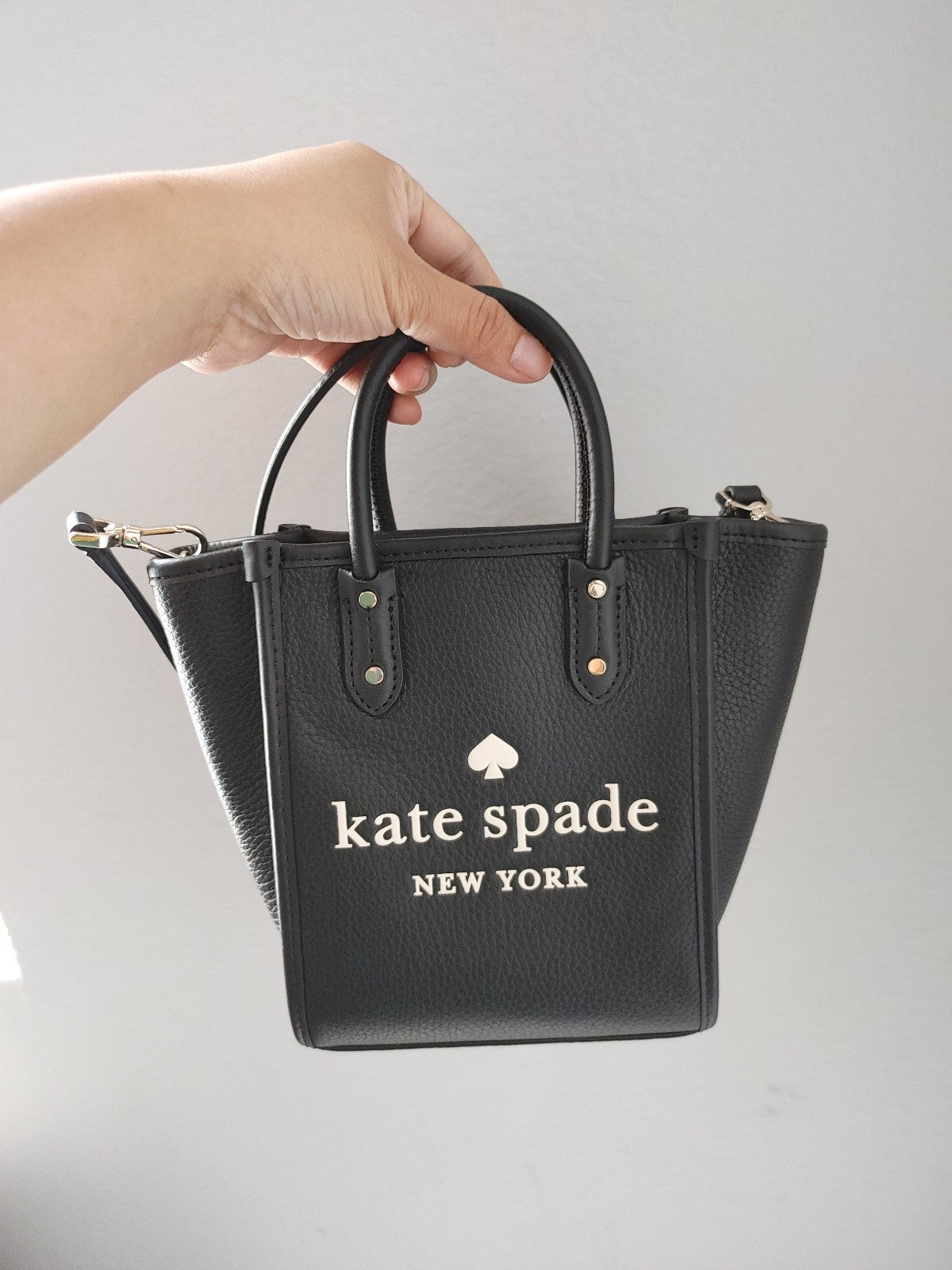 Kate Spade New York Ella Mini Tote Crossbody Pebbled Leather Black.