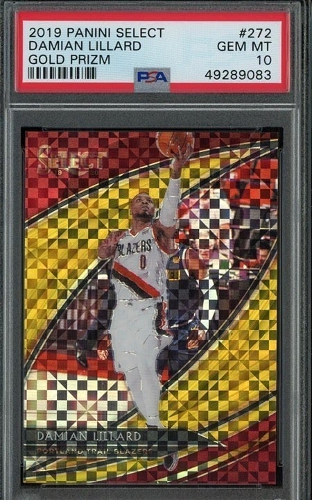 2019-20 Select Gold Prizm Courtside #272 Damian Lillard Trail Blazers /10 PSA 10