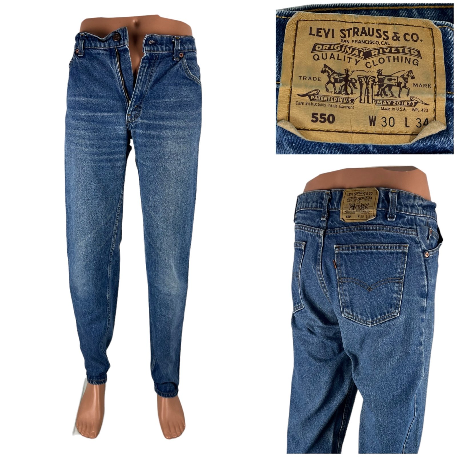 Vintage 550 Levis Mens 29 X 33 (actual) Blue Denim Jeans Made In USA 90s Orange
