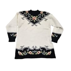 Vtg Dana Scott Embroidered Floral Sweater Womens L Mock Neck Colorblock Grandma