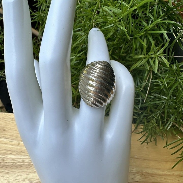VTG Taxco Mexico Sterling Silver 925 Chunky Ring Size 5 Ribbed Modernist 10.9g