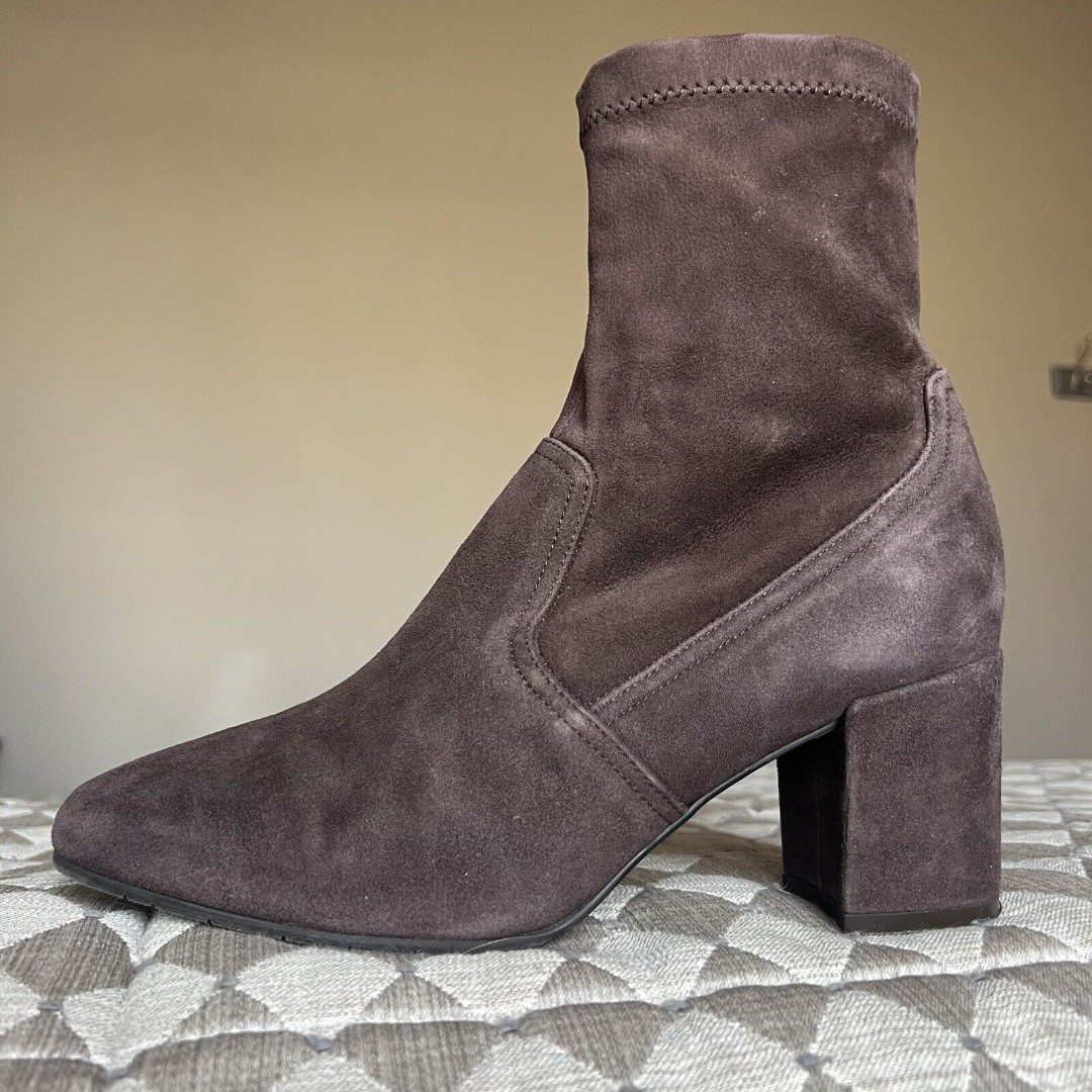 Aquatalia Drusilla Brown Suede Sock Classic Ankle Bootie Side Zip Women 9 155075