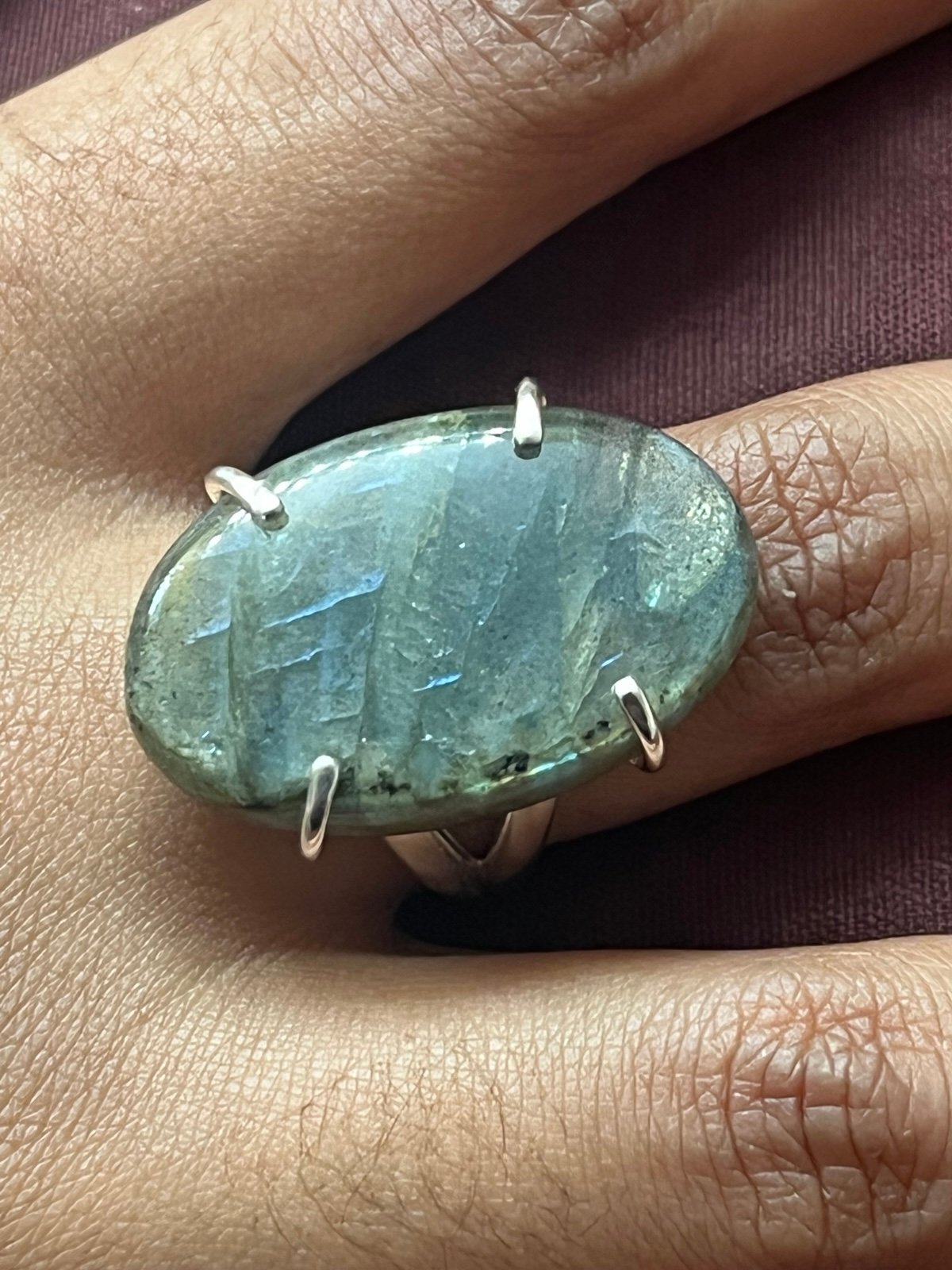 Sterling Silver Large Oval Labradorite Ring Size 6.75