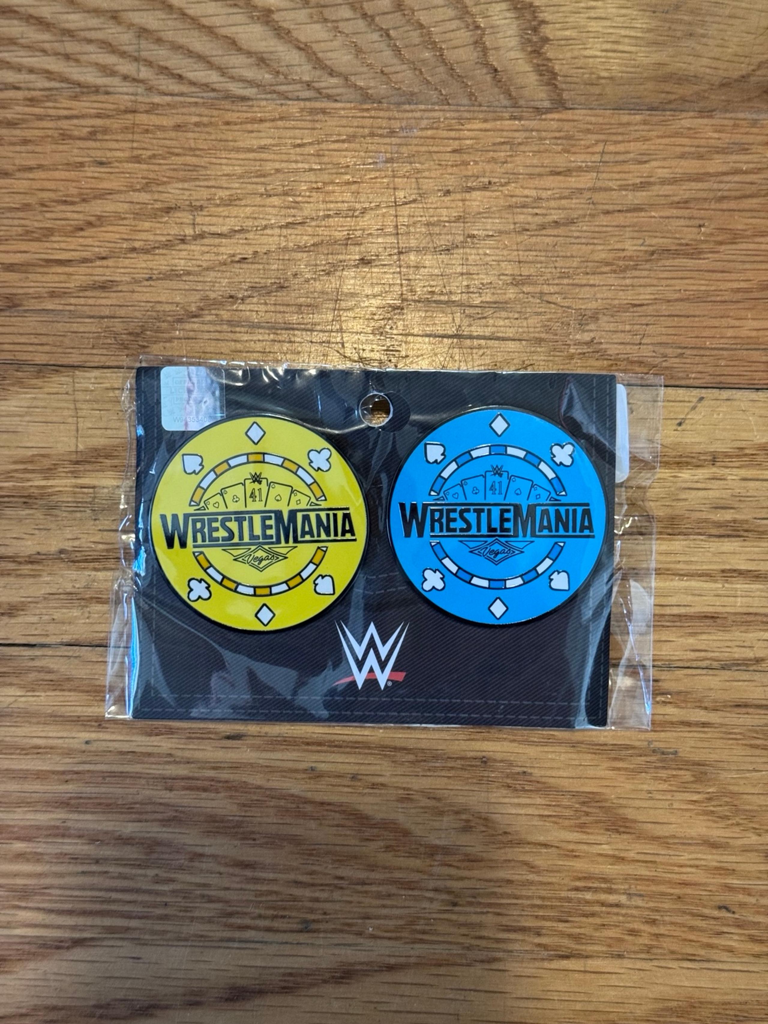WWE WWF Wrestlemania 41 2025 Collectors Pin Las Vegas  Poker Chips Blue Yellow