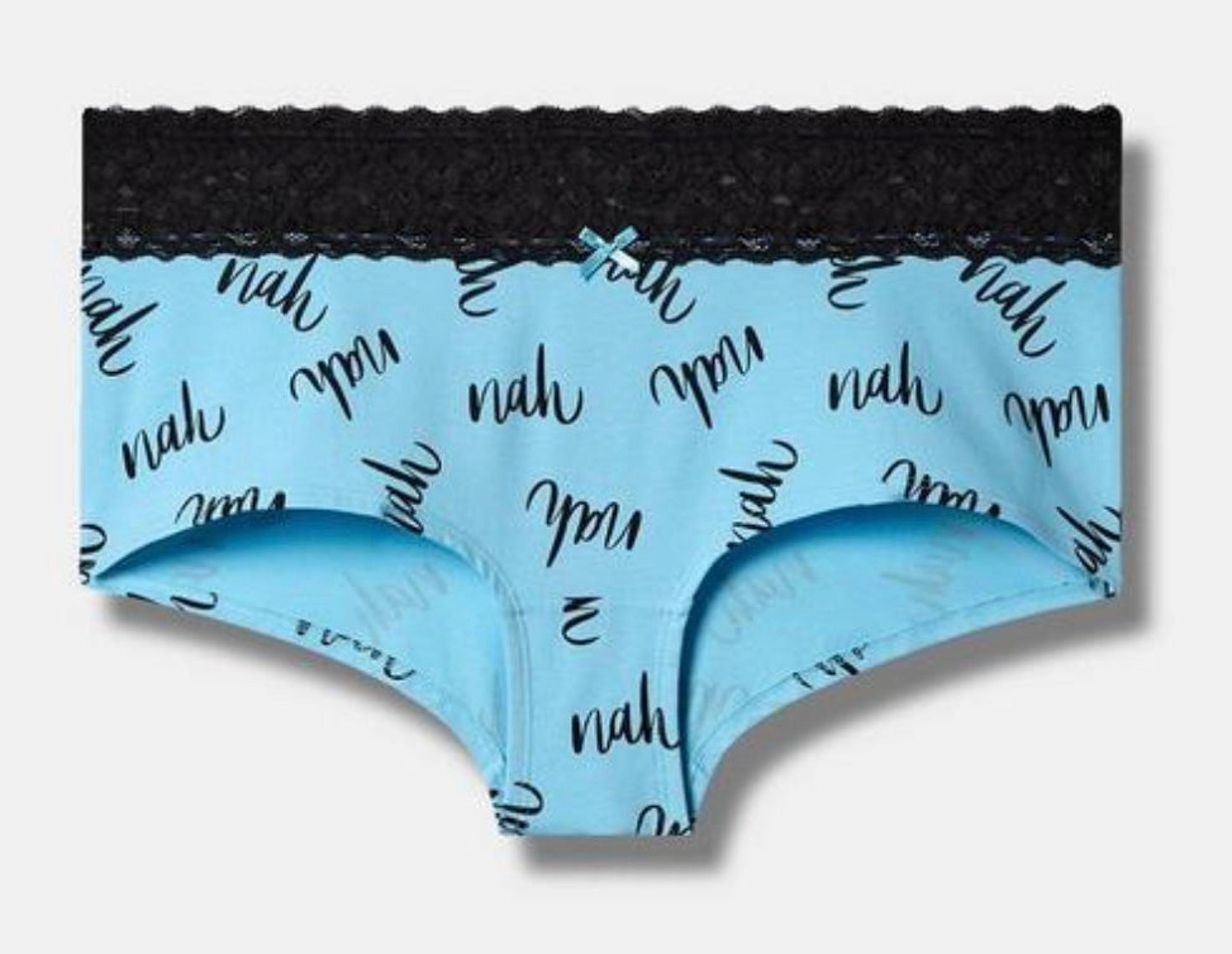 Torrid Nah Cotton Mid-Rise Boyshort Lace Trim Panty Underwear Blue Blk Sz 2 NWT