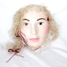 Handmade Clay Ceramic Porcelain Blonde Pink Face Mask Wall Hanging Art 7x5x3 in