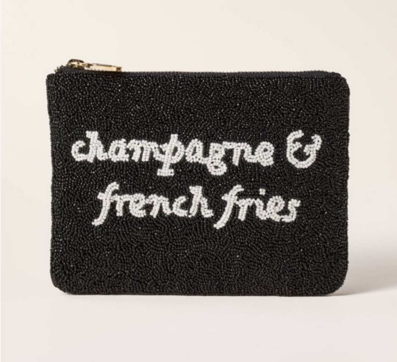 Kate Spade beaded clutch Pouch Champagne and French Fries Black and white