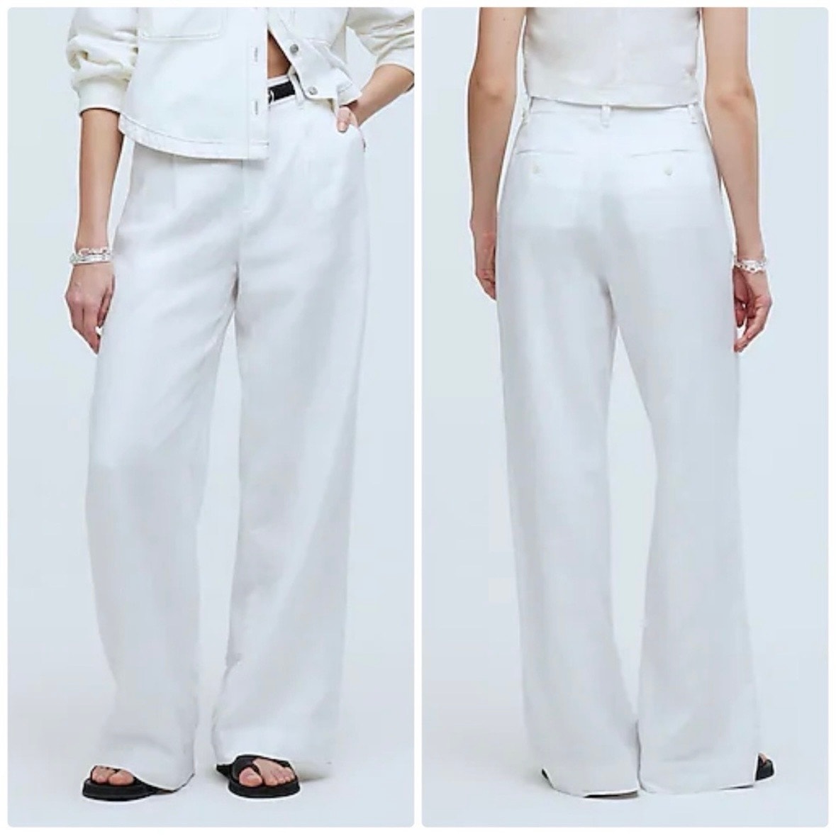 madewell the harlow wide-leg pant in 100% linen eyelet white nl450 women size 12