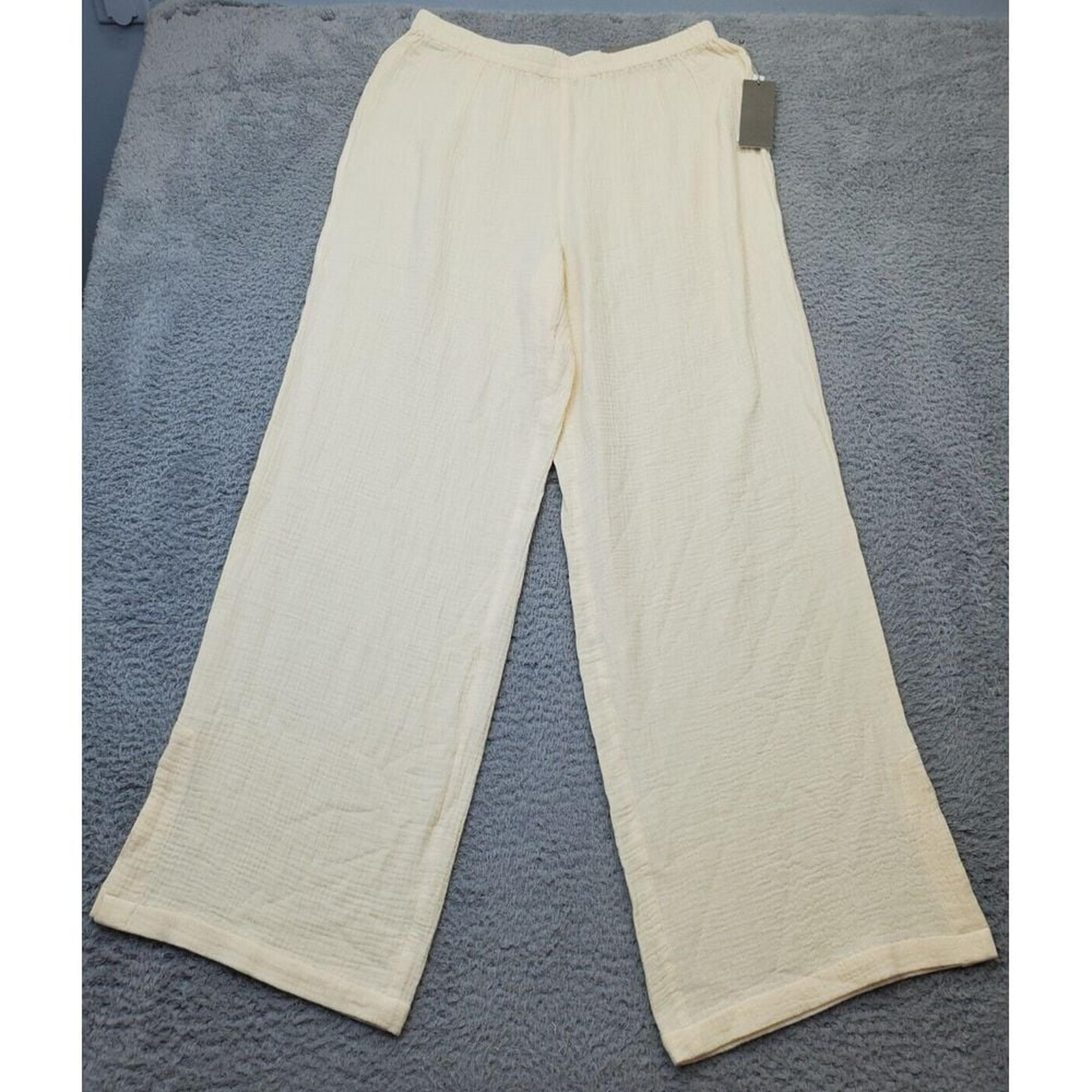 Soft Surroundings Trouser Pants Womens Medium Tan Elastic Waist Wide Leg Pull On