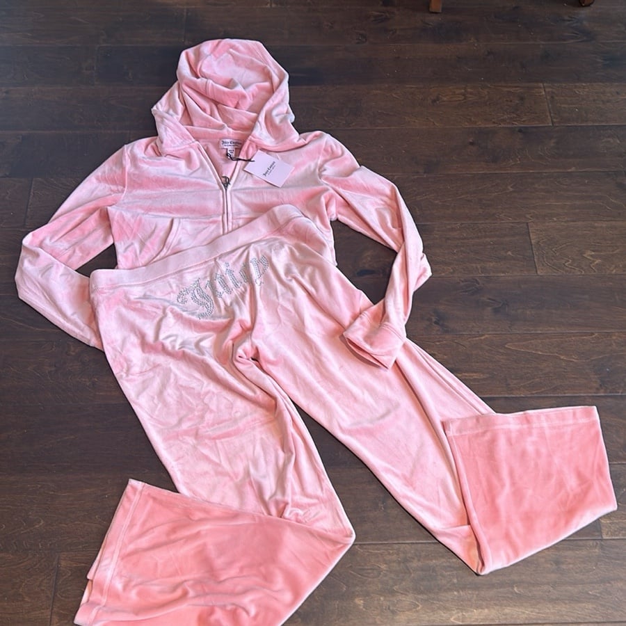 NWT JUICY COUTURE Velour Bling Tracksuit Hoodie/Pants Peach Sz XL