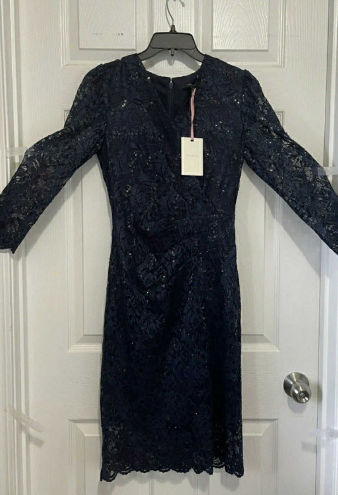 NWT Alex Marie women’s 3/4 sleeve Navy blue Lace V-Neck Shift Dress Size: 2