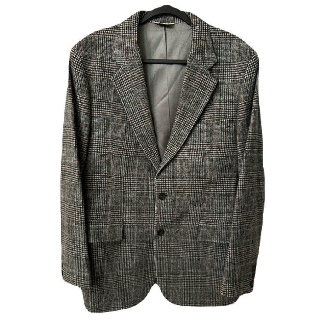 Vintage 80s 100% Wool Mens Sport Coat Glen Plaid w/color Size 39L Blazer EUC USA