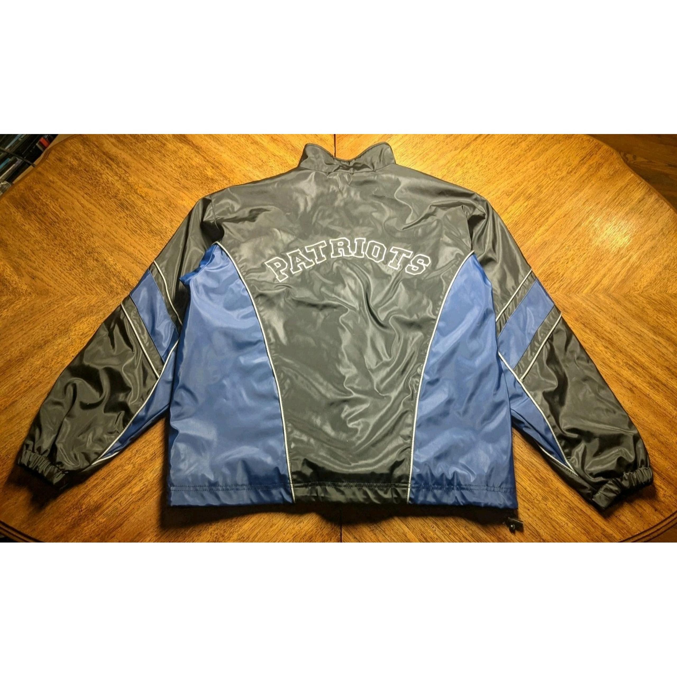 New England Patriots Fleece Lined Vinyl Jacket Mens Medium Blue Black Full Zip