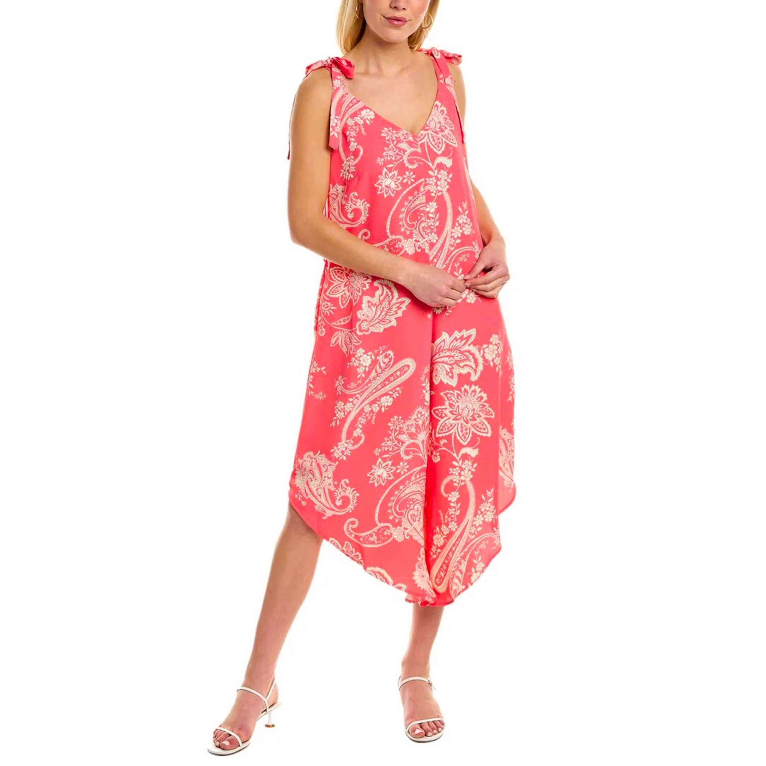 NWT Vince Camuto Women's Paisley Print Bow Tie Strap High-low Leg Jumpsuit