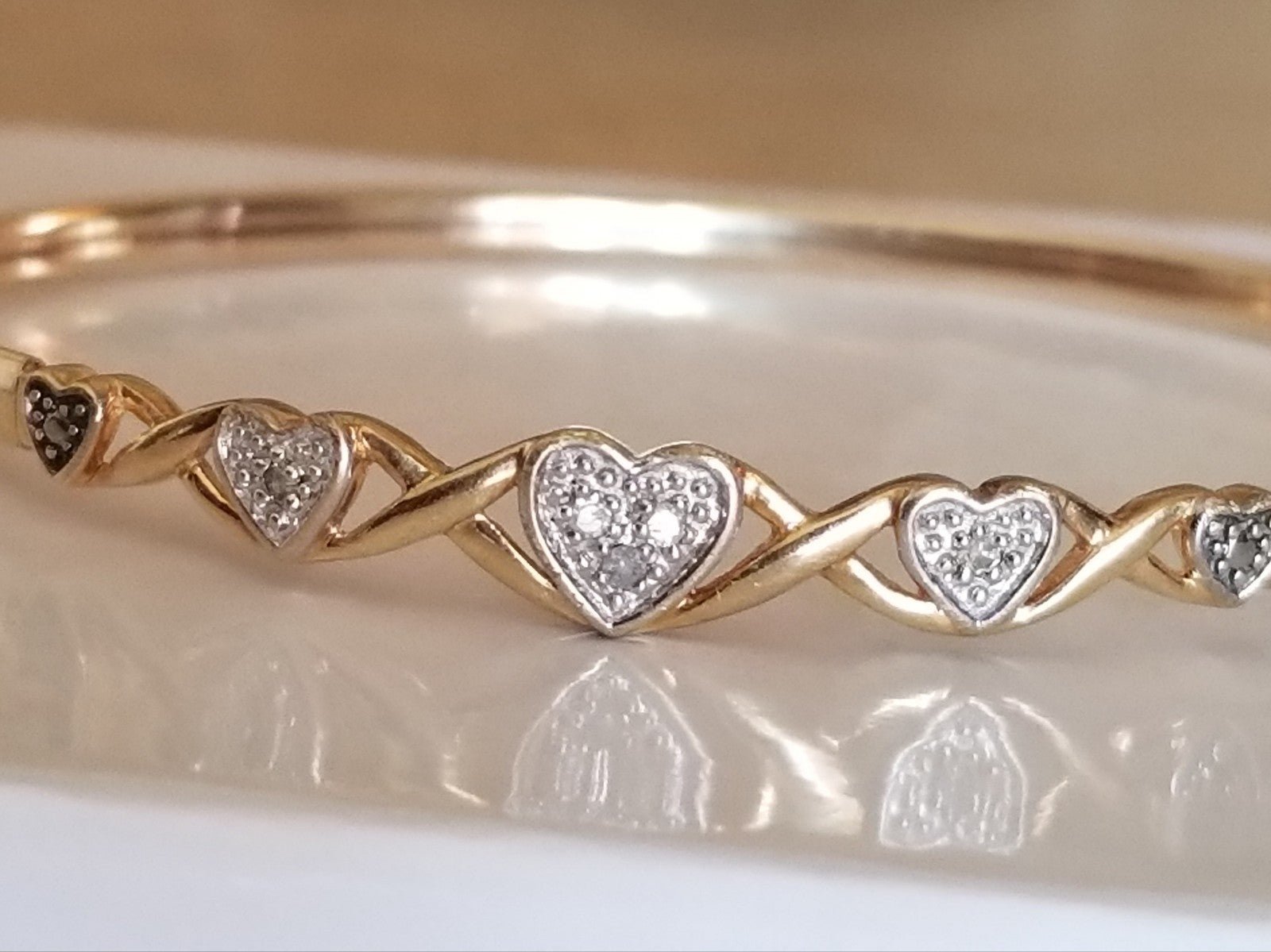 10K Gold Bangle Heart Bracelet