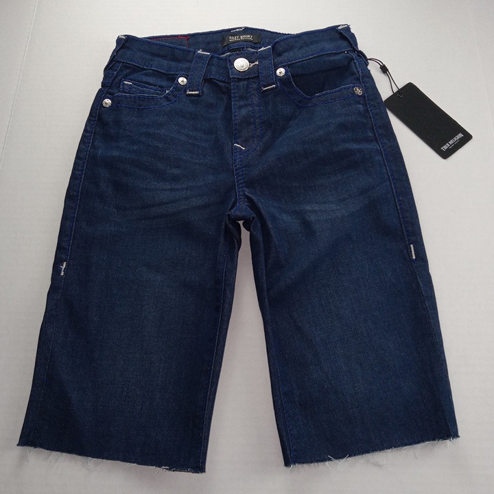 True Religion Women's Riley Cutoff Bermuda Shorts Size 25 Dark Wash Mid Rise