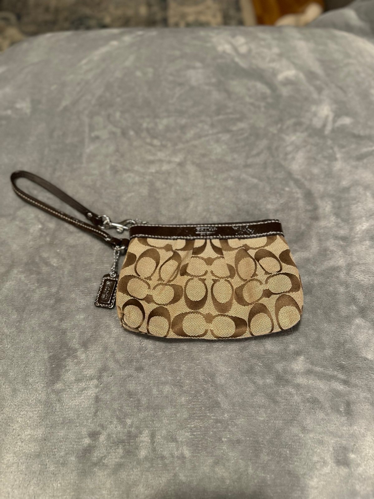 Brown Coach Outlet Corner Zip Wristlet in Signature Canvas