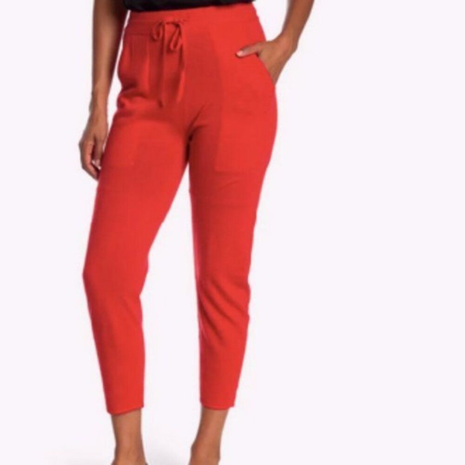 St. John Collection Wool Blend Drawstring Pants Red M