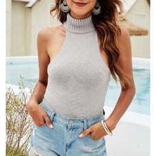 Essue Gray Wool Blend Halter Bodysuit Size S