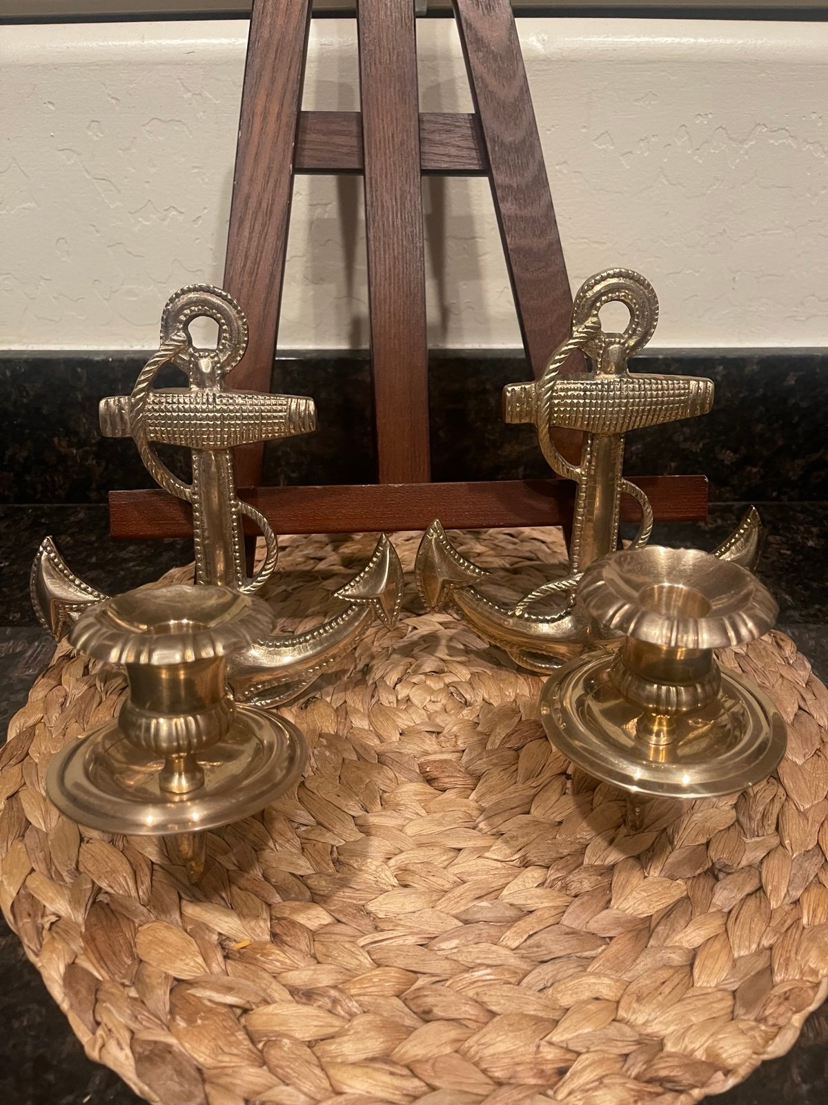 2 Vintage Solid Brass Anchor Wall candle Holders/Decor