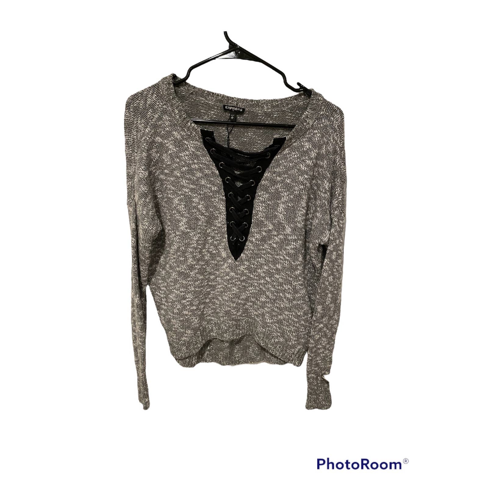 Express grey sweater criss cross neck size XS