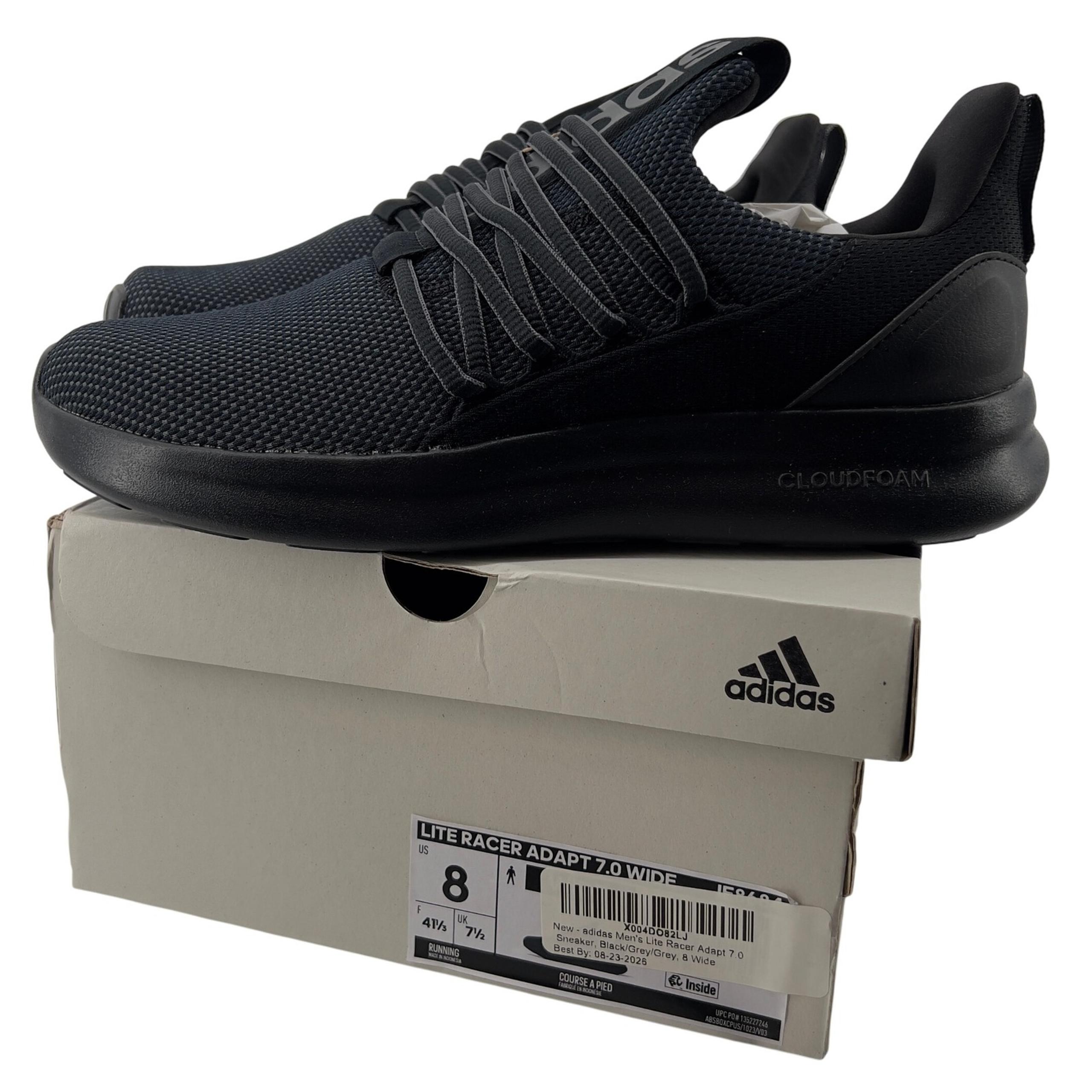 Adidas Lite Racer Adapt 7.0 Wide Sneakers Core Black Men 8 WIDE Slip On NWB