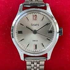 Sears Swiss Ladies Wristwatch Silver Tone Hand Winding Shock Resist Watch
