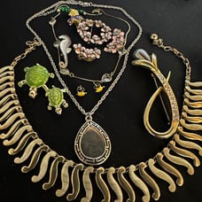 Vintage jewelry mix lot. Pins, earrings, necklaces