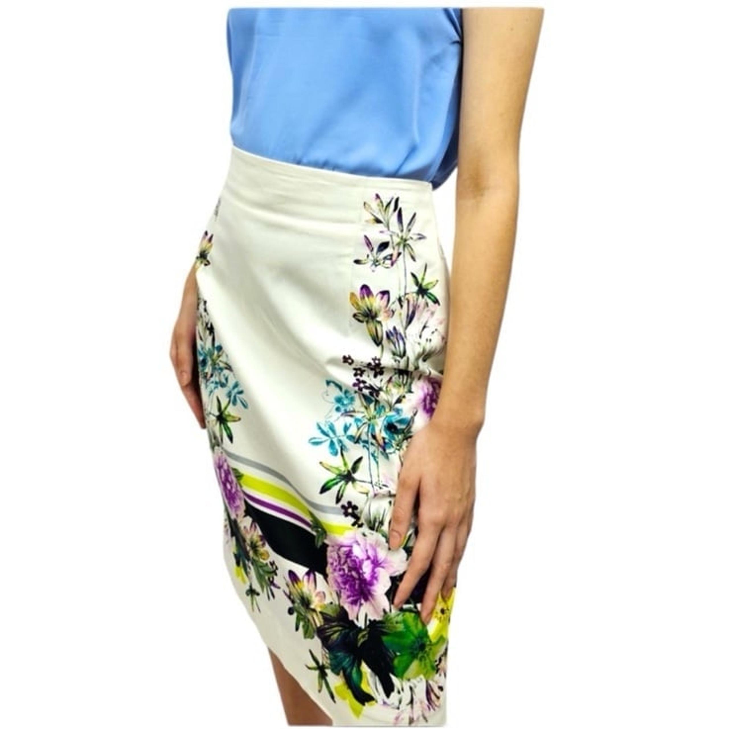 Worthington Pencil Skirt Women's Size 10 - White Purple Floral Back Zip Lined