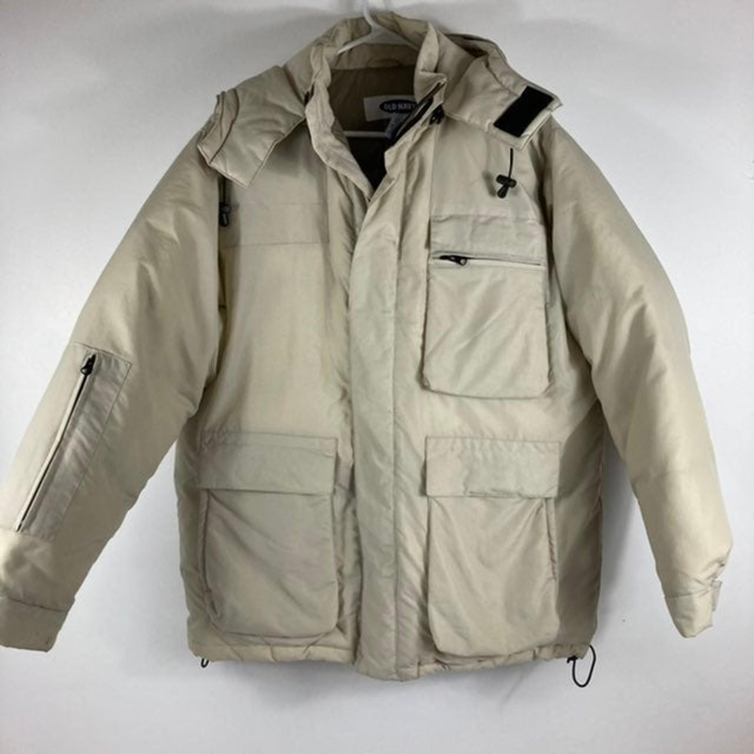 Mens Old Navy Down Puffer Hooded Parka Jacket Putty M