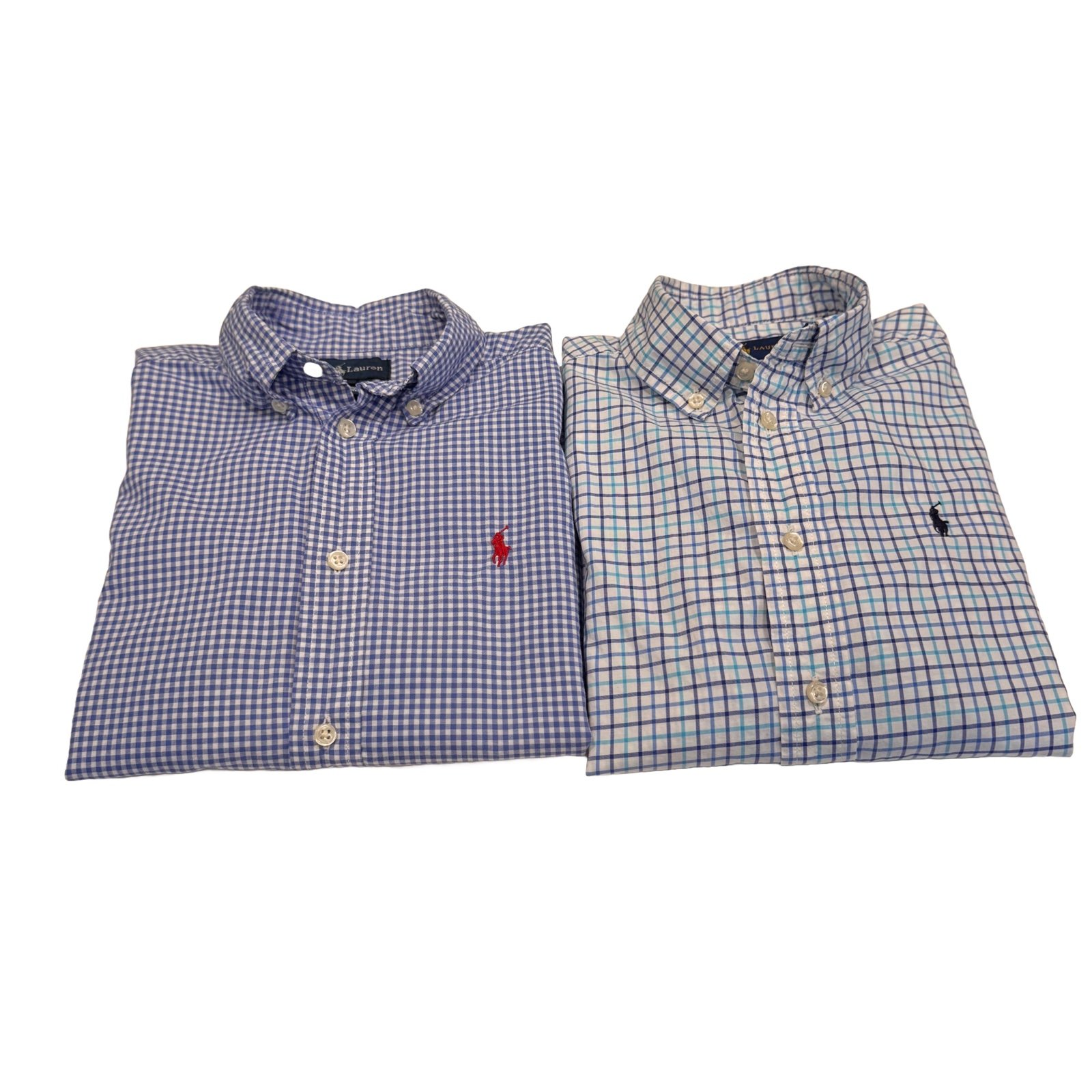 Ralph Lauren LOT Of 2 Boys Button Down Shirts. 1-checkered 1-plaid Blue Size 6
