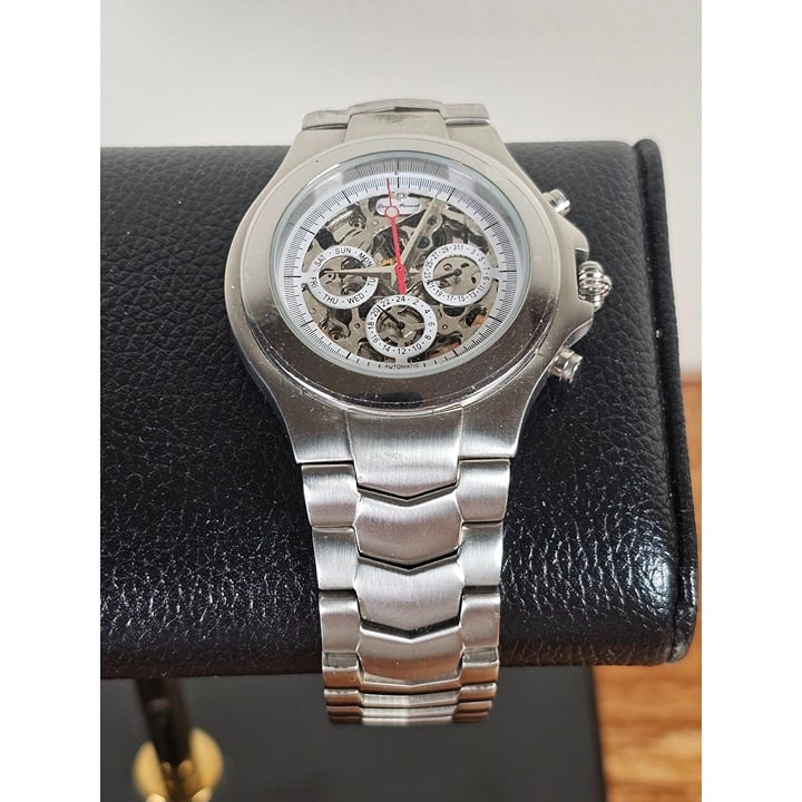 Lucien Piccard Mens Skeleton Automatic Watch 26503WH Chronograph Stainless Steel