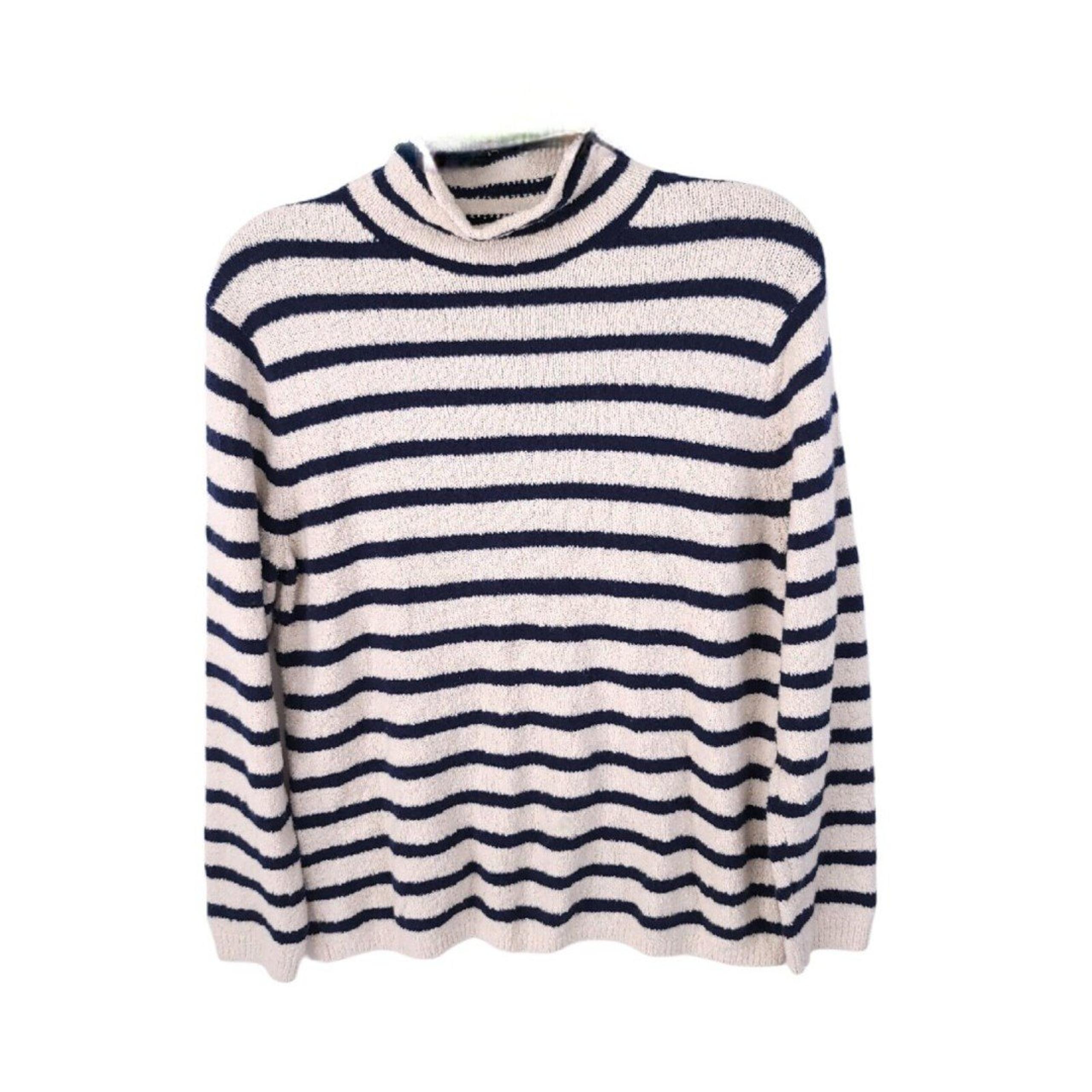 J Crew Sweater Womens Medium Pullover Stretch Knit Striped Top Mock Neck Cozy