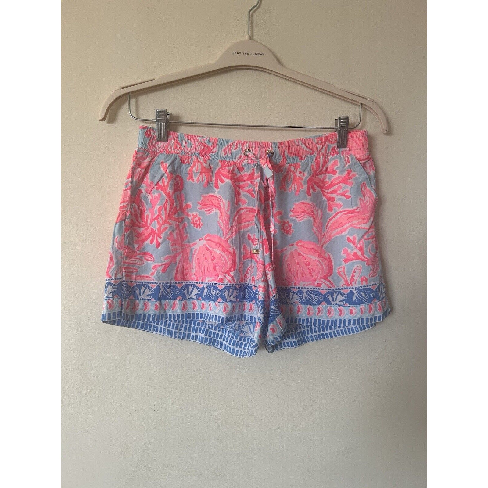78 NWT Lilly Pulitzer Katia Shell We Dance Drawstring Shorts Size S Pink Blue