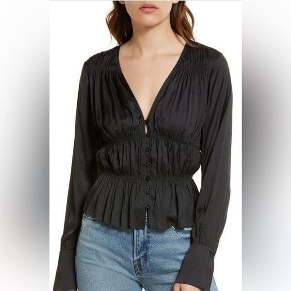 FRAME Shirred V-Neck Blouse NWT