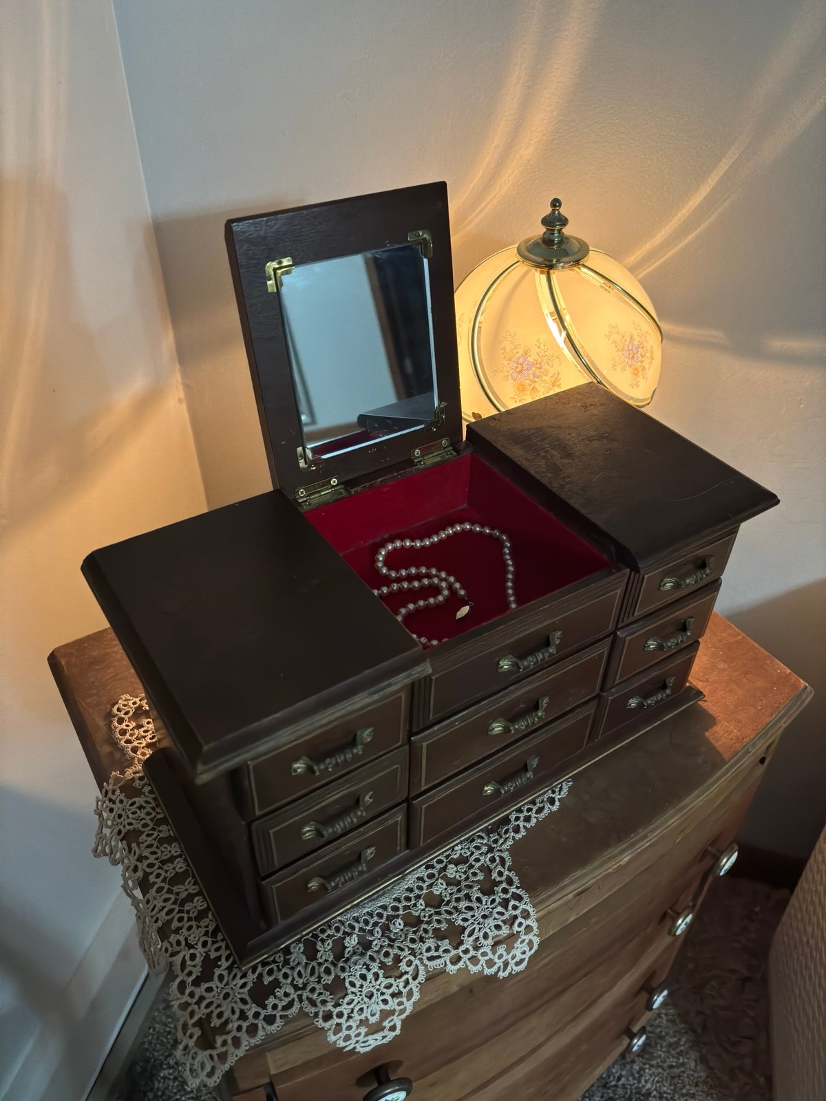 Rare Vintage 1960s Carved Rosewood Large Musical Jewelry box